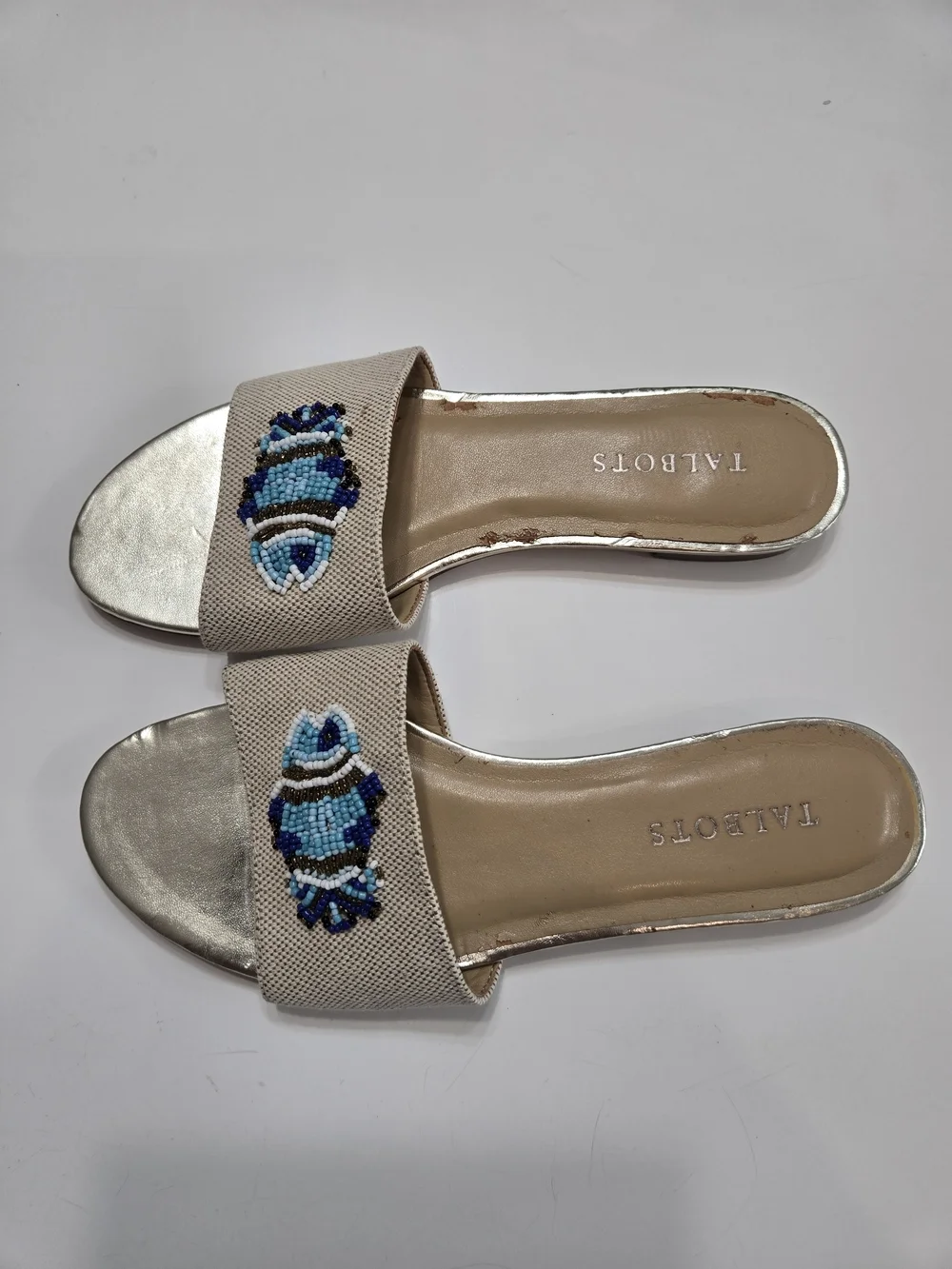 TALBOT'S Turquoise Cobalt Blue BLING Fish Sandals Slides Shoes Sz 7.5